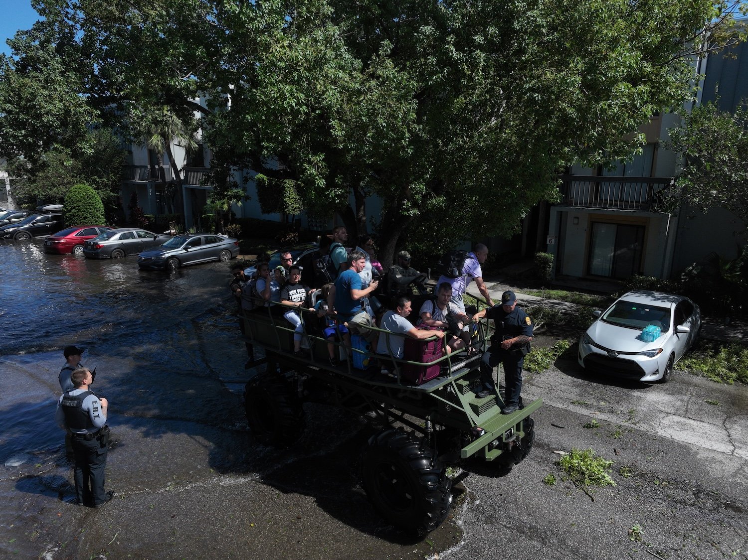 After Hurricane Milton hit Florida, the city of Clearwater was flooded. Search and rescue operations are ongoing in the area. (Photo by Lokman Vural Elibol/Anadolu via Getty Images)