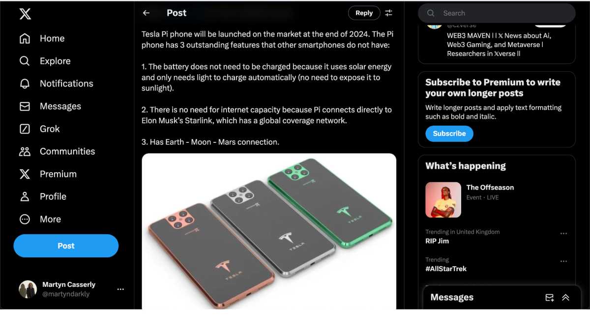 Tesla phone rumours TWITTER