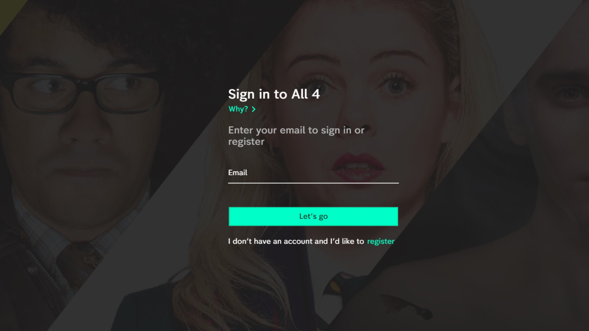 Screenshot of sign in to All 4 on Channel 4 website