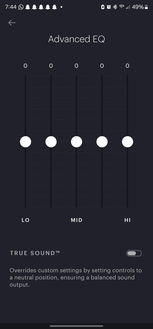 Shot of Bowers & Wilkins Music app showing Advanced Equalizer feature