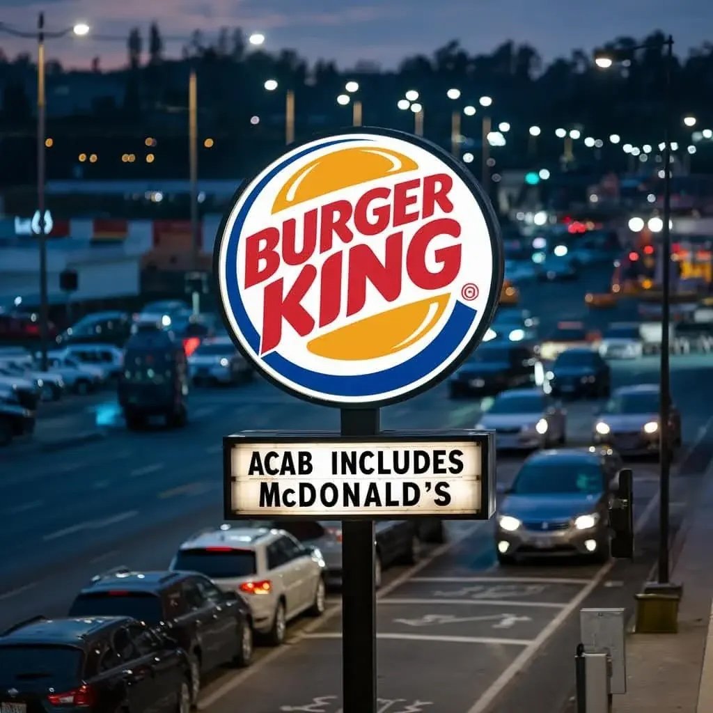 Photoshopped Burger King sign reading "ACAB includes McDonald's"