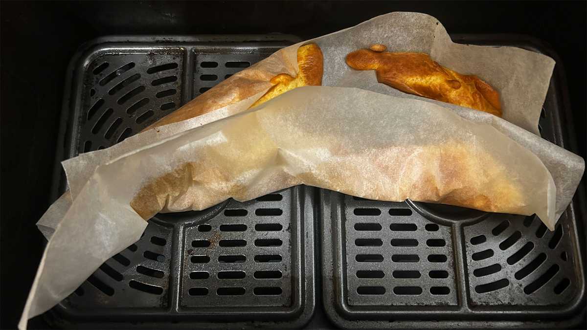 Air fryer pancakes wrapped in baking sheet