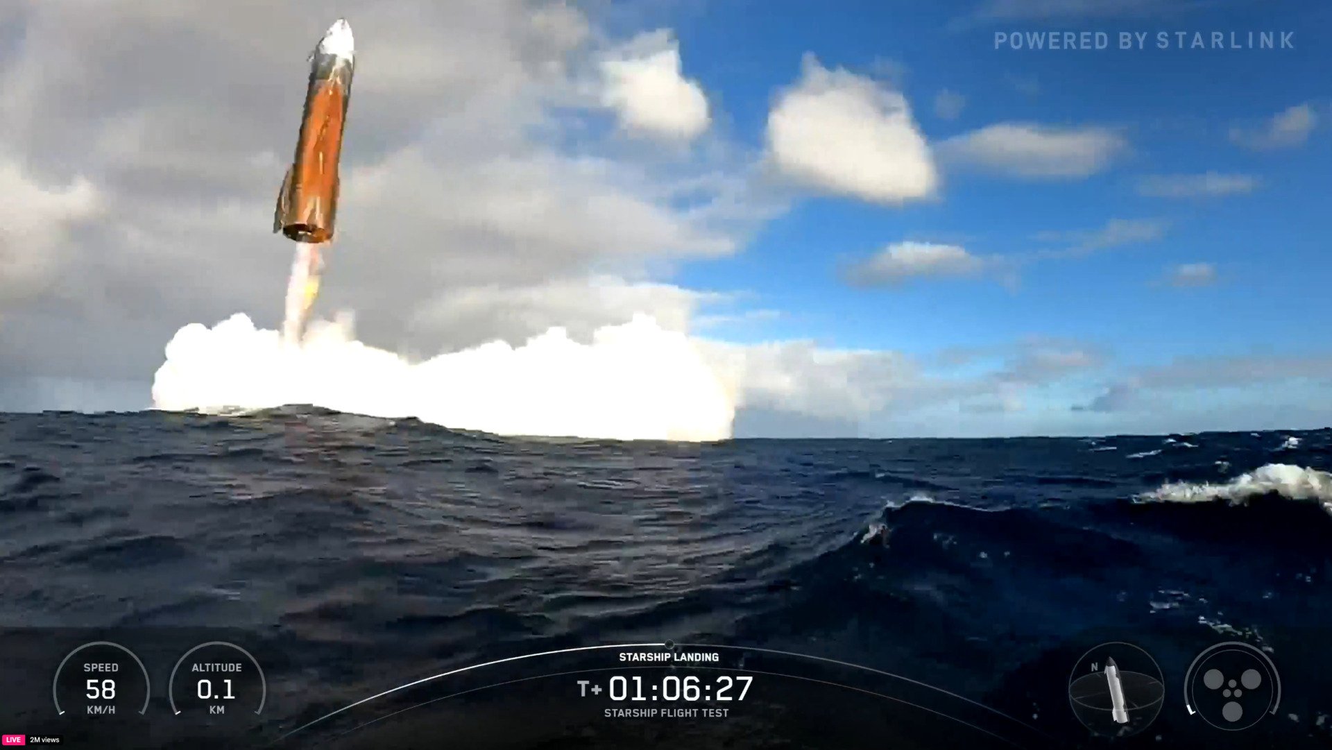 Starship performing a landing in the Indian Ocean