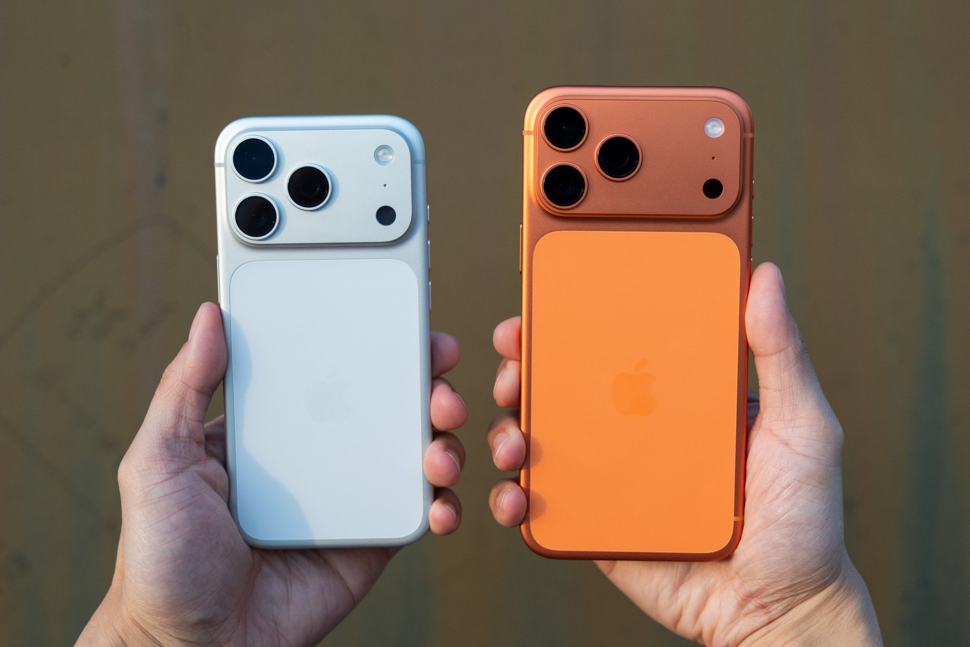 Apple iPhone 17 Pro in Silver, iPhone 17 Pro Max in Cosmic Orange