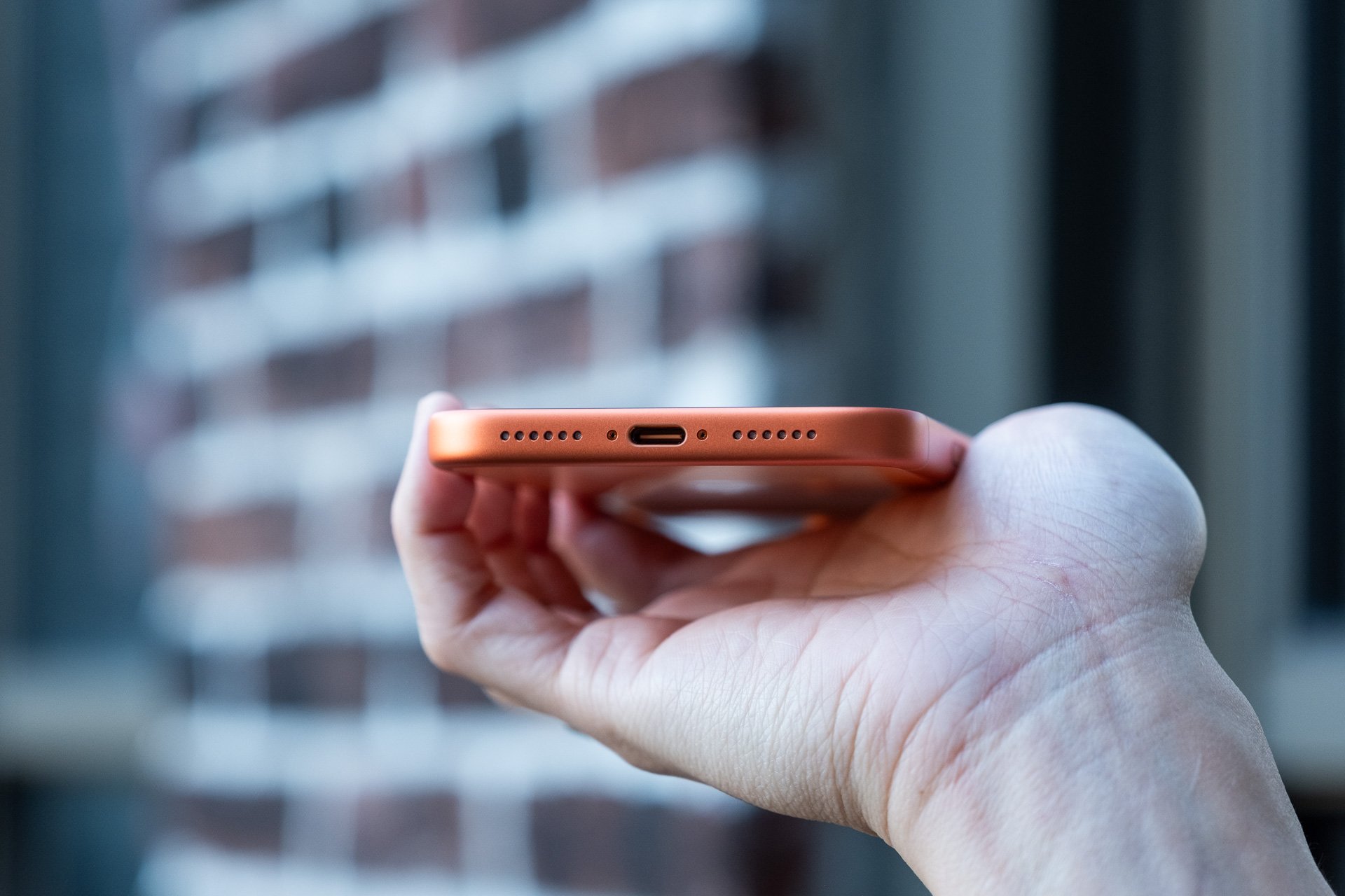 Apple iPhone 17 Pro Max in Cosmic Orange, USB-C port