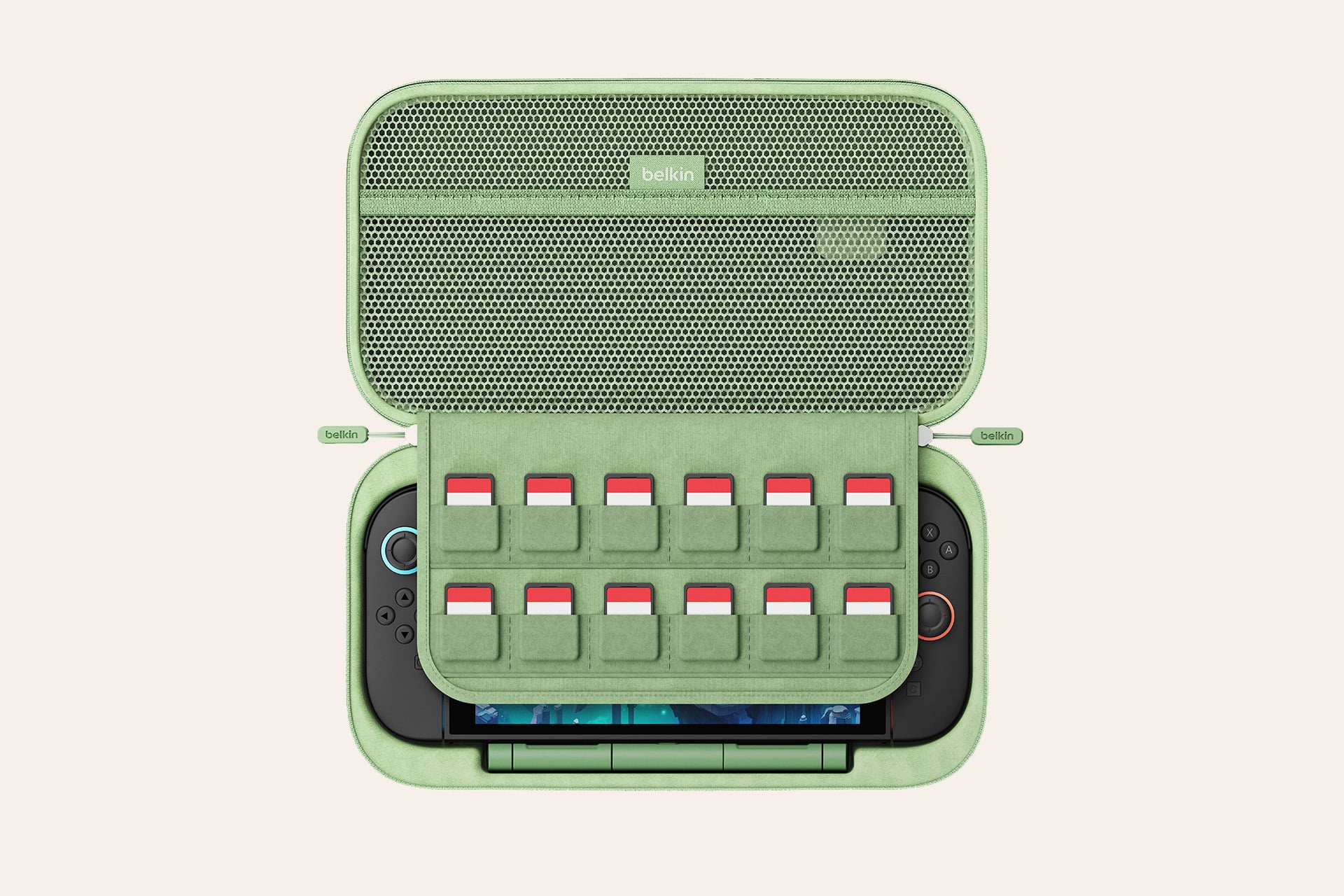 Charging Case Pro open, showing the game card holder flap.