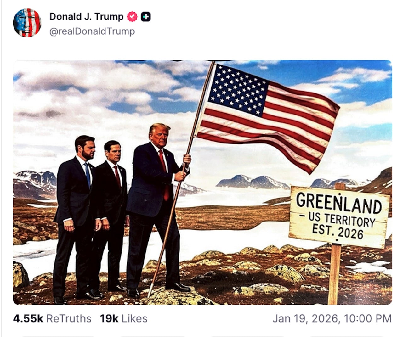 AI-generated image posted to Truth Social by President Donald Trump on Jan. 19, 2026.