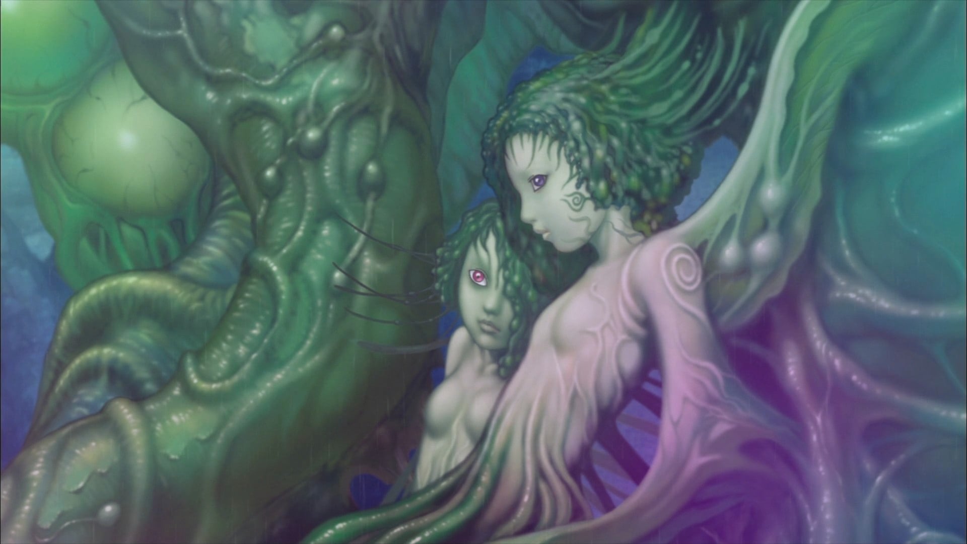 Origin Secrets Of The Past still of two forest fairies morphed to a tree.