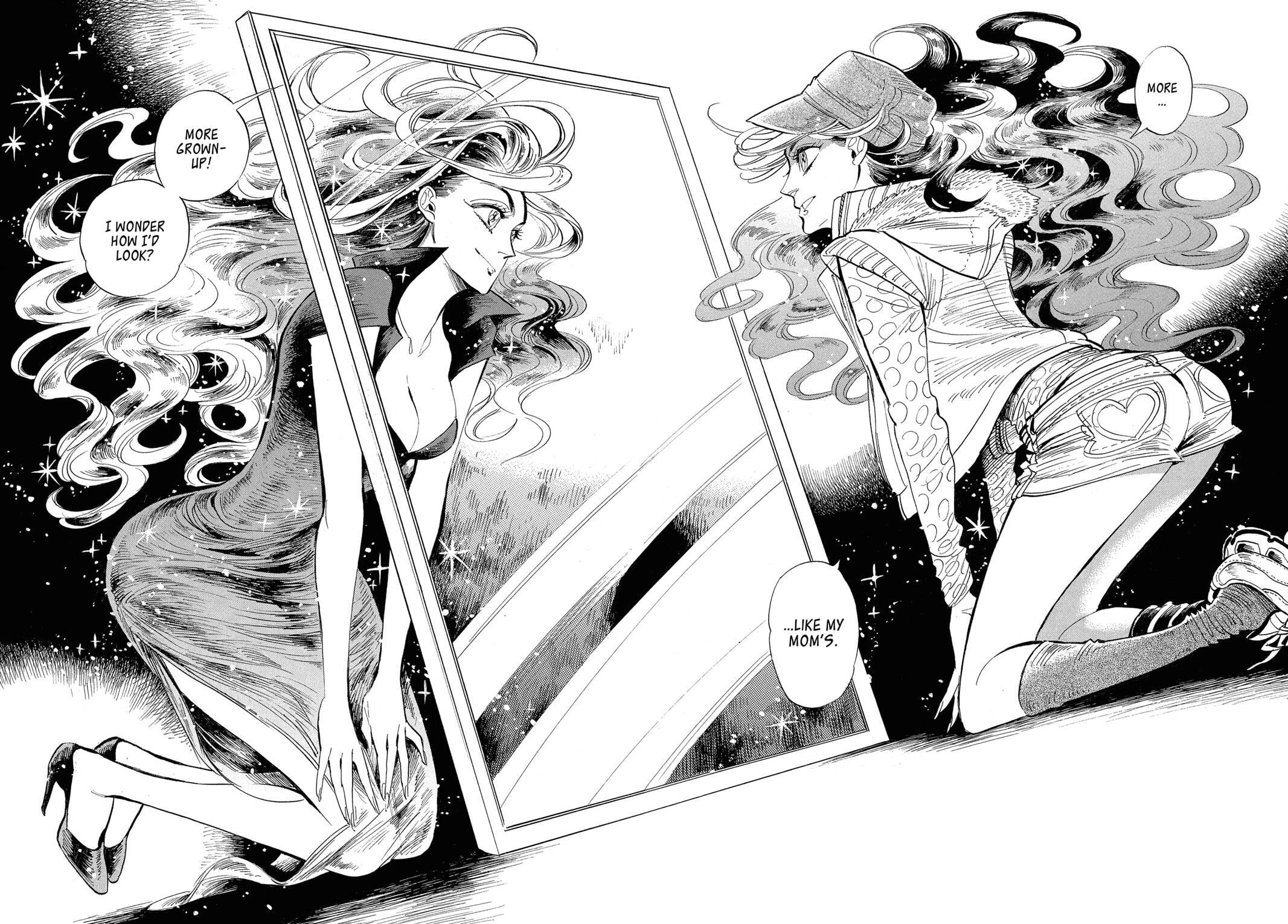 Ran And The Gray World panel of Ran looking at herself in the mirror. 