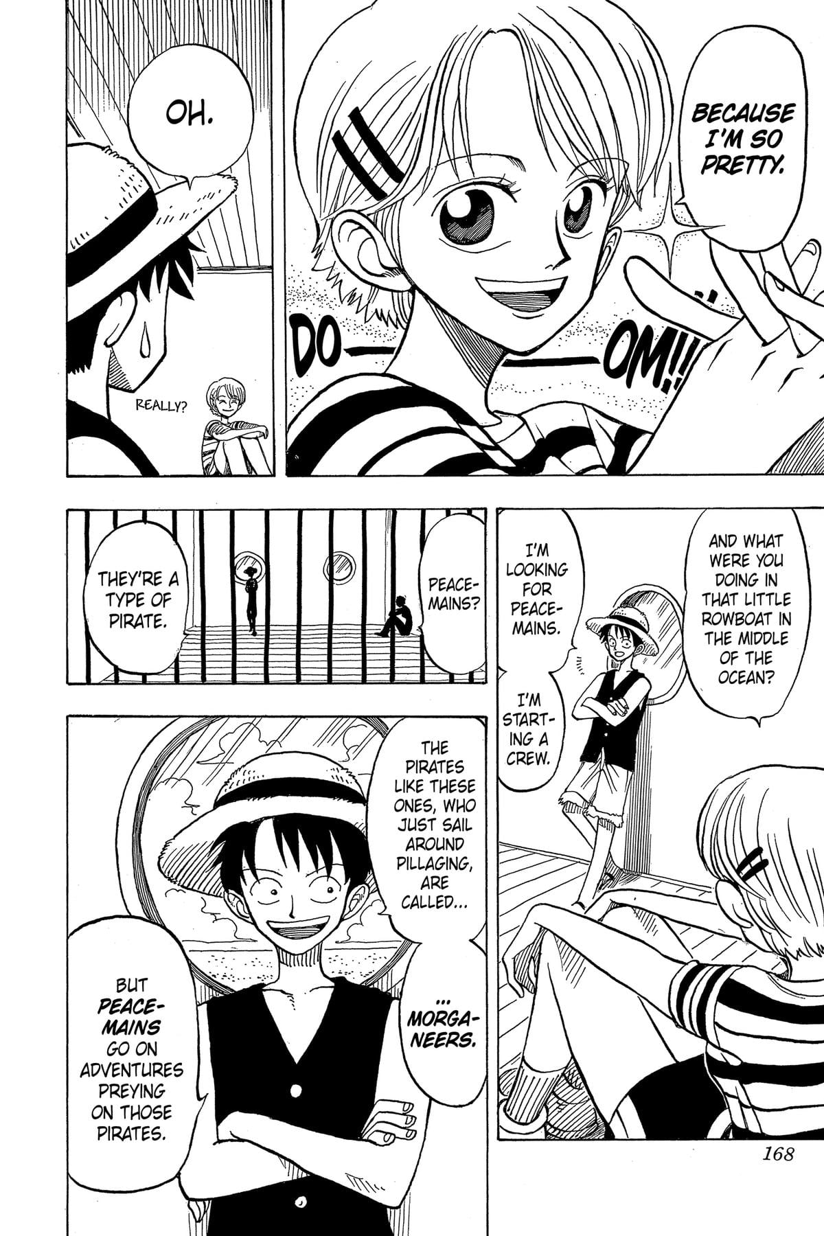 Romance Dawn manga panel of Luffy and Ann.