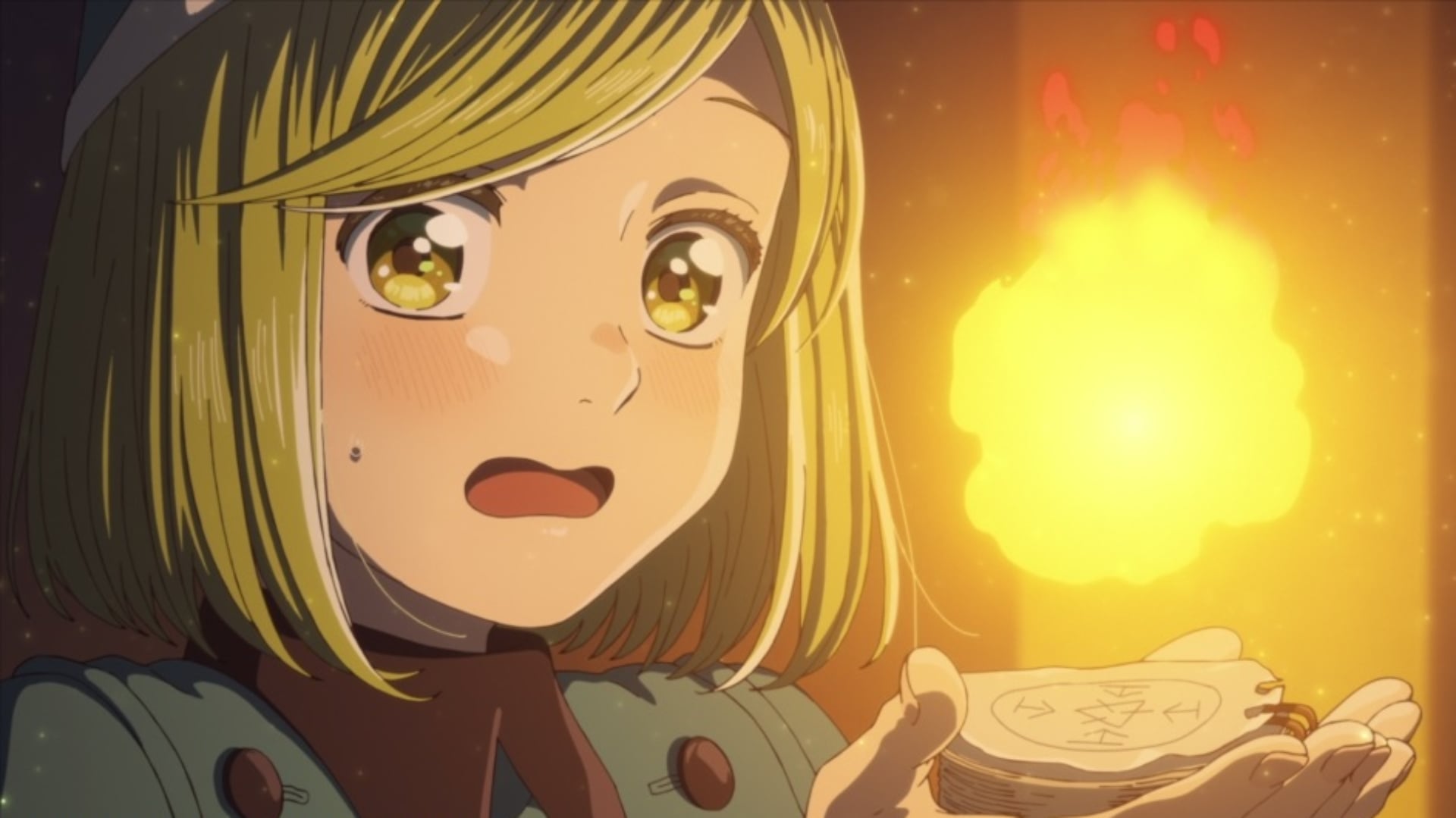 Witch Hat Atelier still of Coco holding a flame.