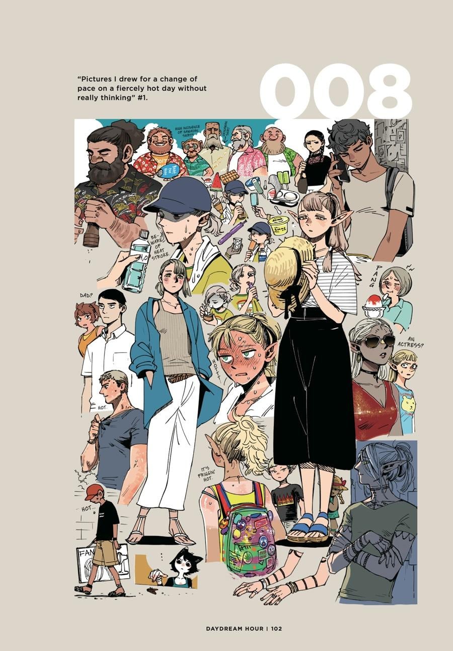 Doodles by Ryoko Kui: Daydream Hour illustration of the cast in casual wear.