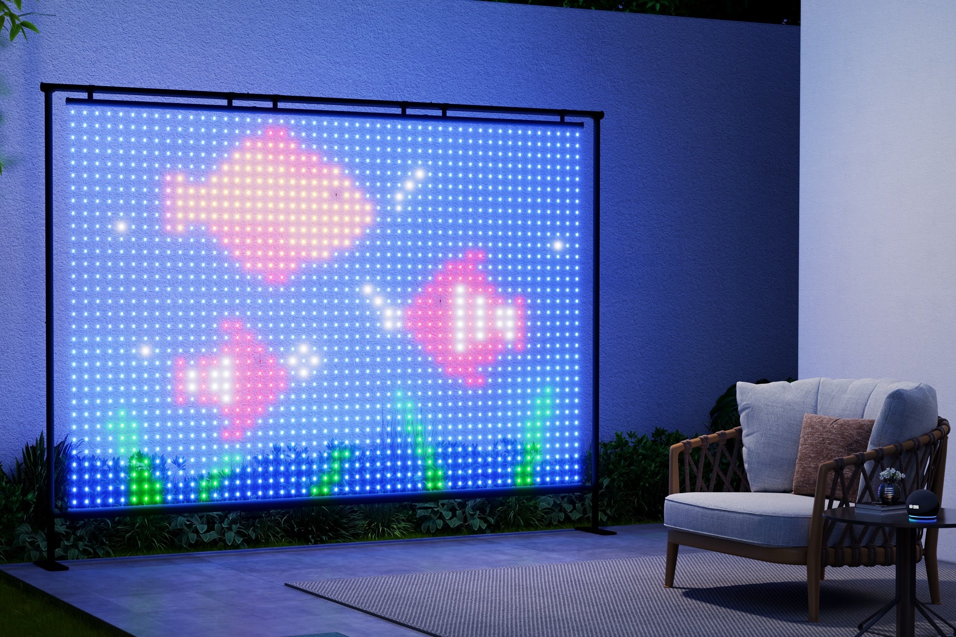 A Lightwall displays an underwater scene of cartoon fish.