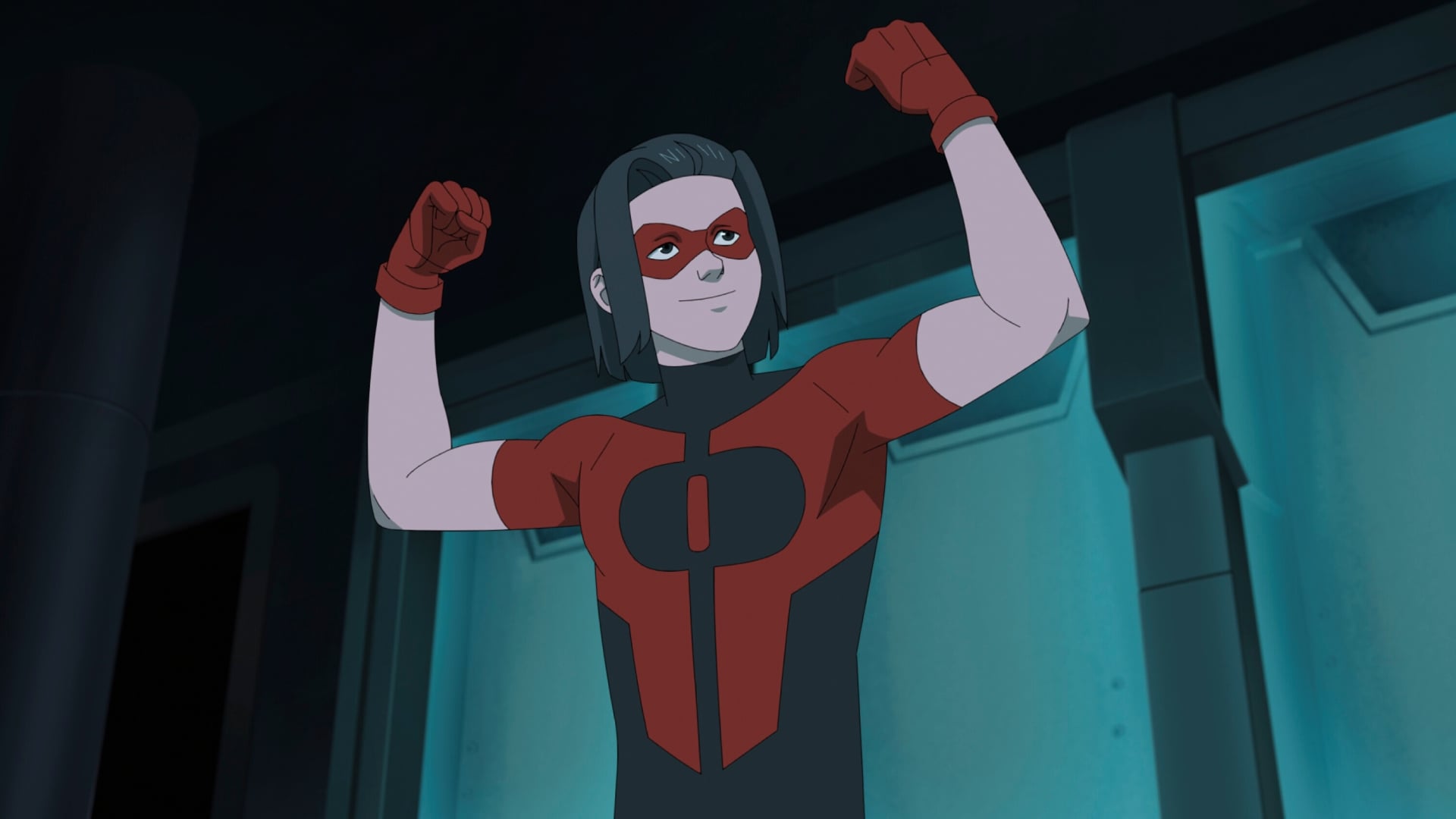 Invincible Season 4 still of Oliver flexing his muscles. 