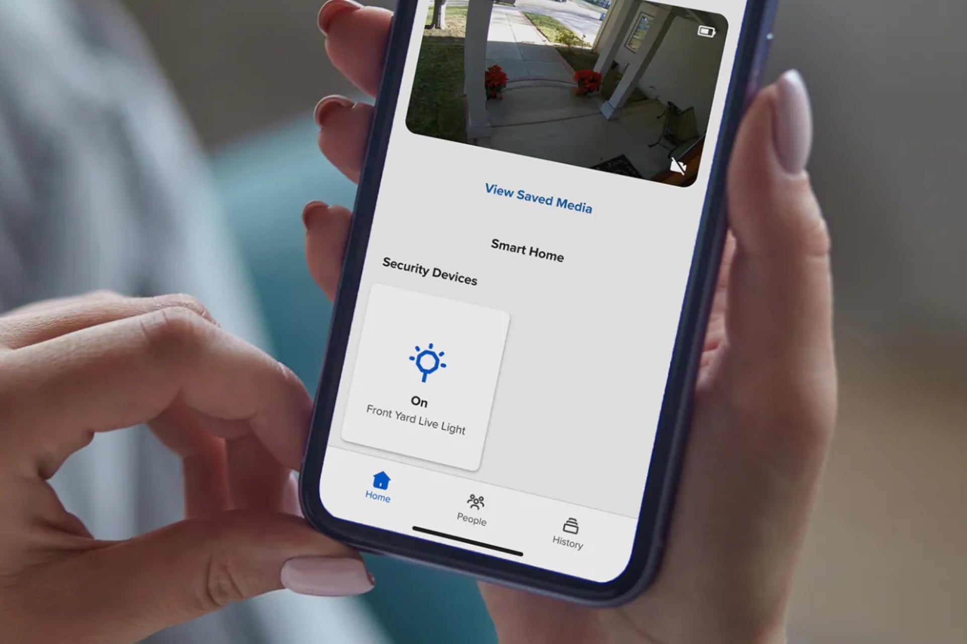 Image of the ADT+ app showing the Live Light button.