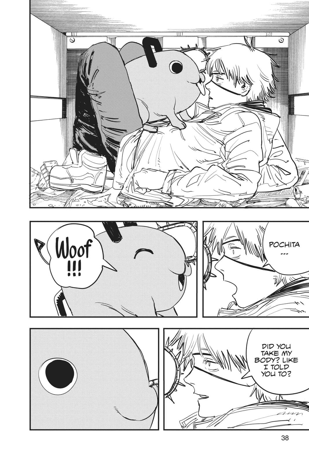 Chainsaw Man page of Denji talking to Pochita.