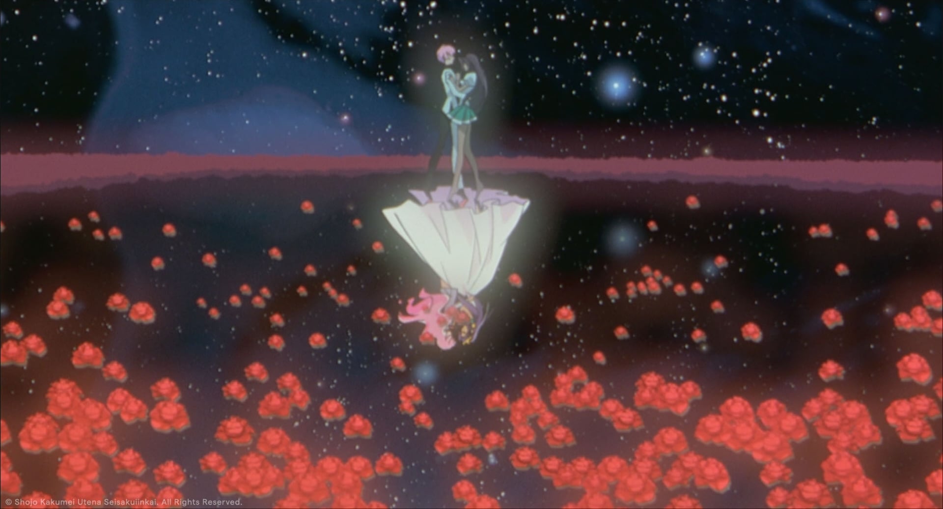Adolescence Of Utena still of Anthy and Utena dancing.