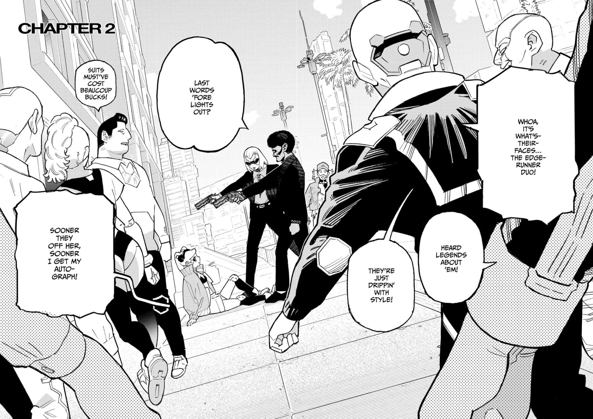 Cyberpunk Edgerunners Madness manga panel referencing Pulp Ficton