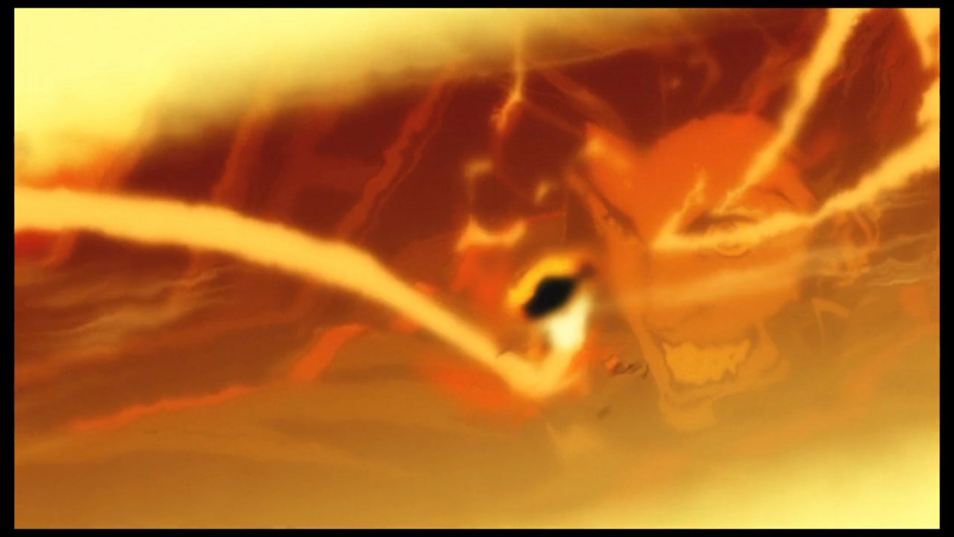 Redline image of JP smirking as he drives through flames.