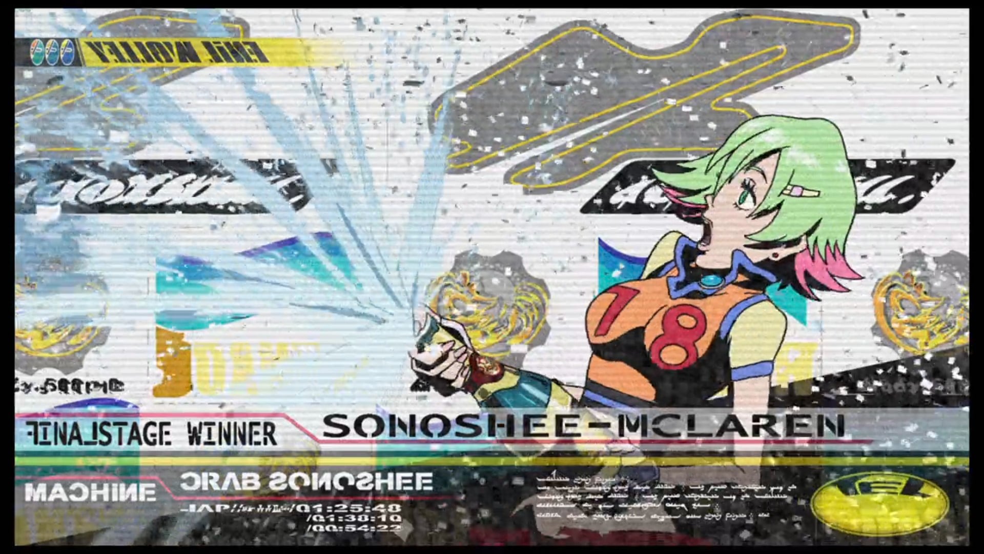 Redline image of Sanoshee celebrating winning Yellowline by popping a bottle of champagne.