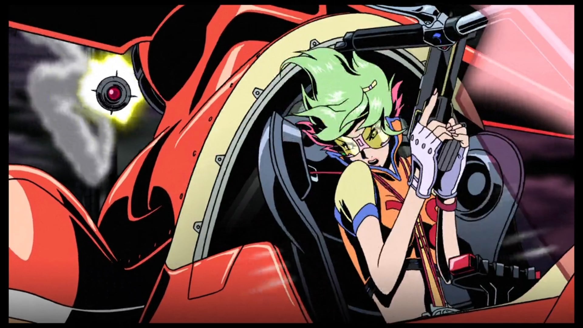 Redline image of Sonoshee reloading her gun to shoot a rocket.