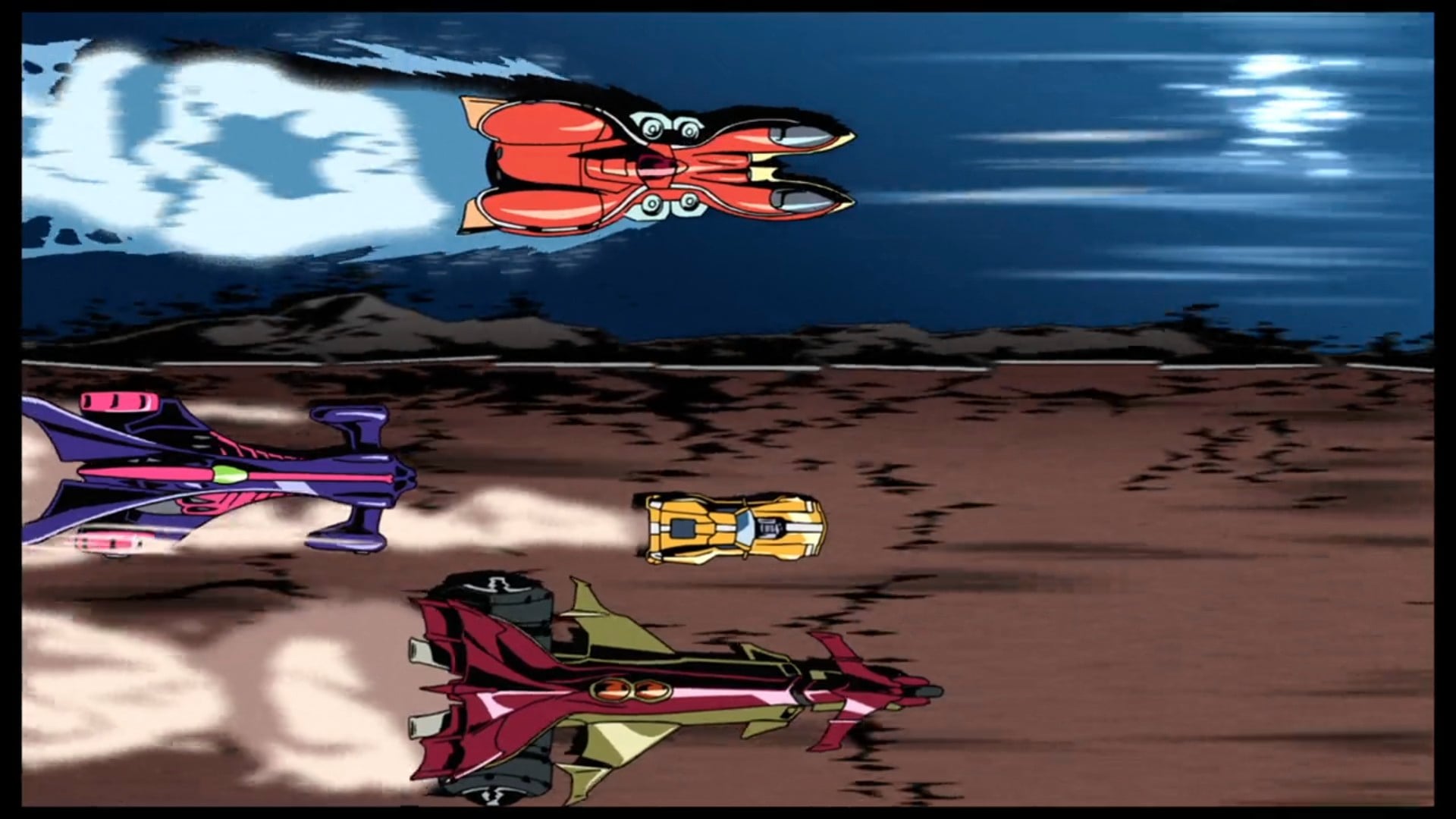 Redline image of cars racing.