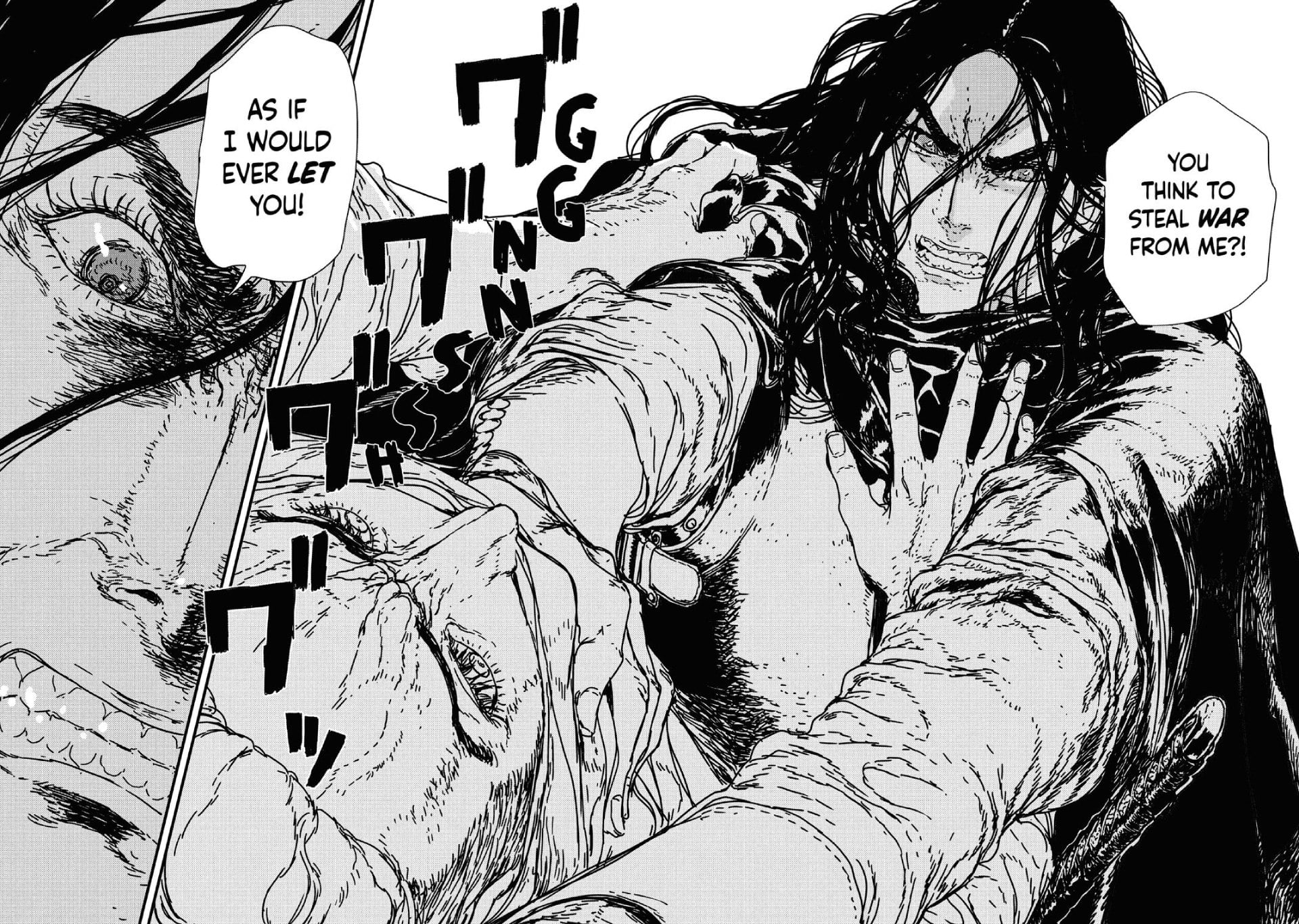Issak manga page of Lorenzo strangling a royal.