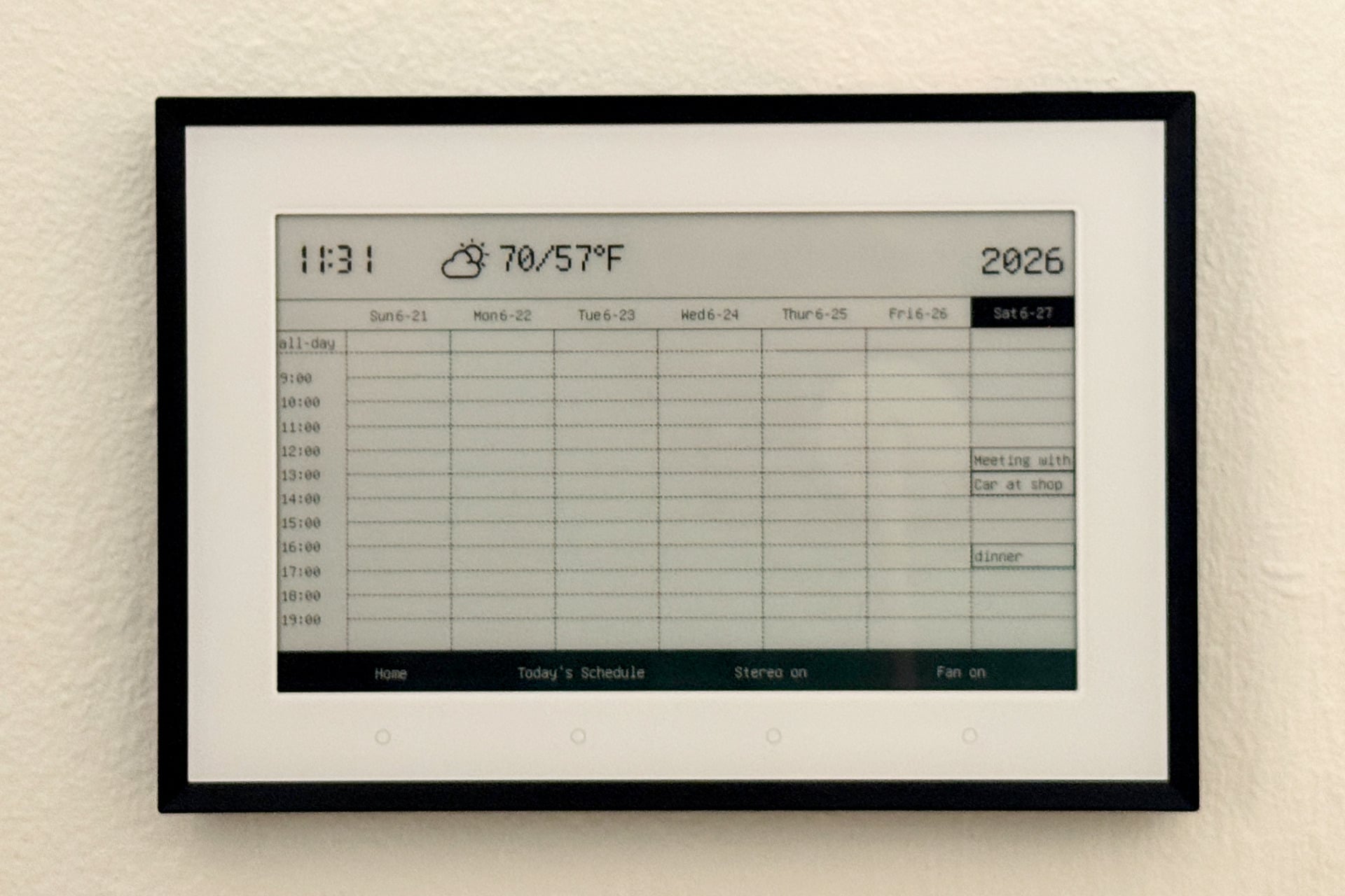 The Switchbot Home Dashboard's Weekly Calendar view