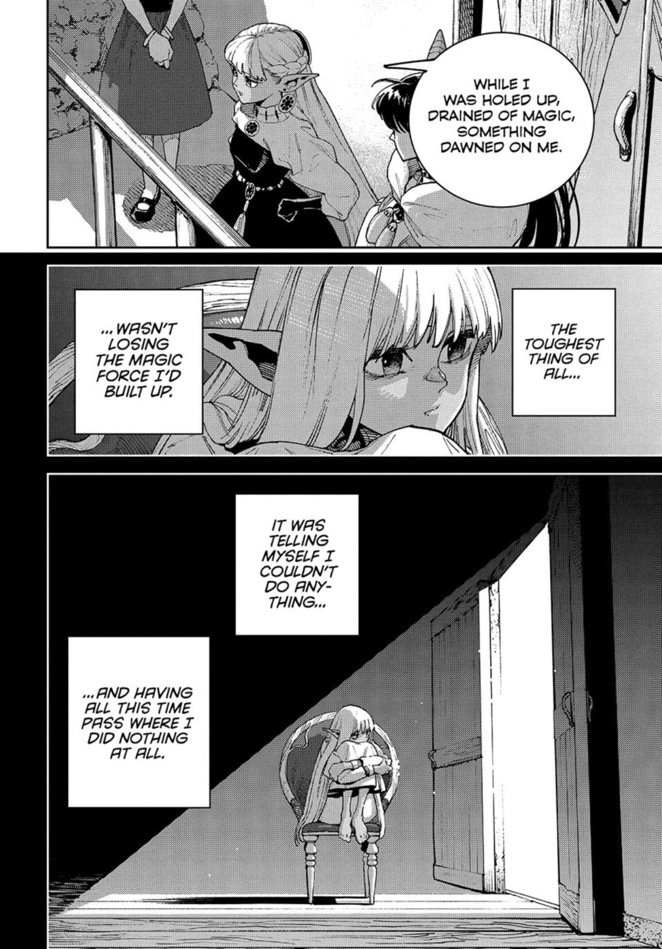 The Journey Of A Dark Elf With Fading Powers page of a depressed Amira.