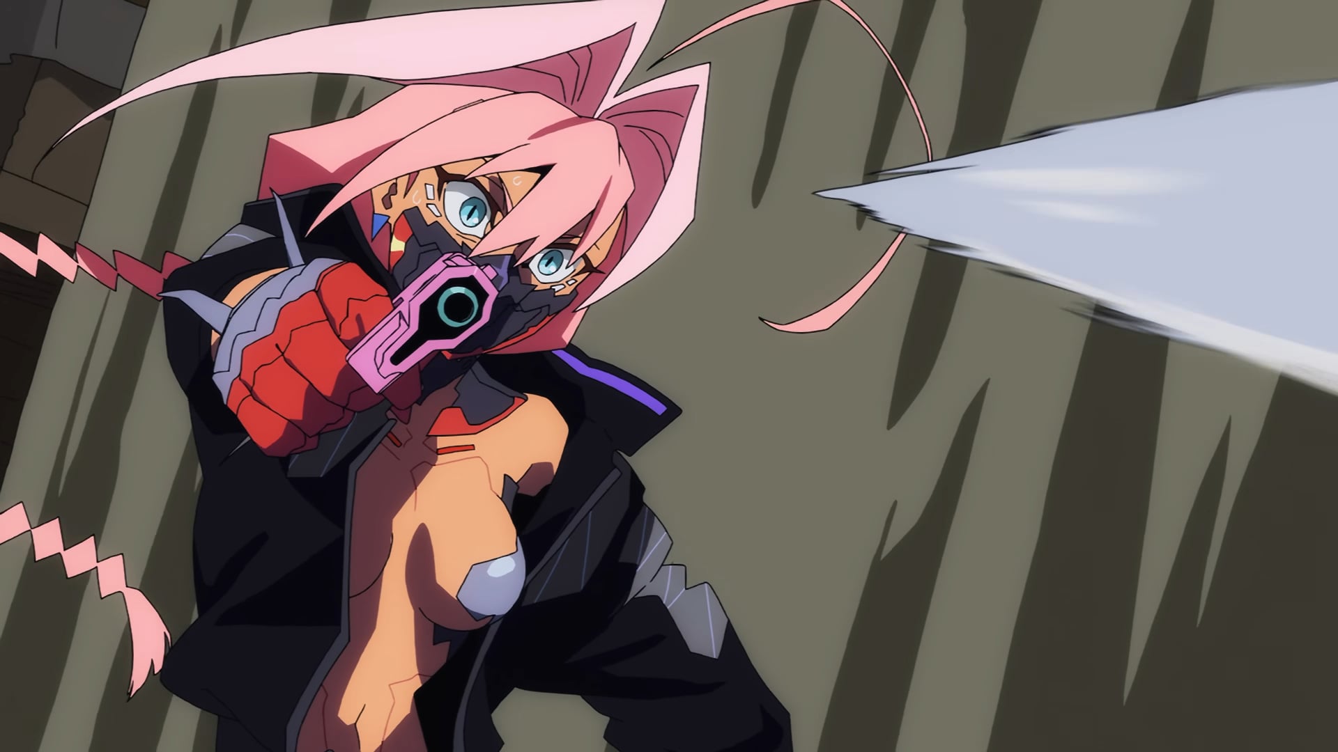 Cyberpunk Edgerunners (1Cyberpunk: Edgerunners 2 still of Talia bringing a gun to a knife fight.