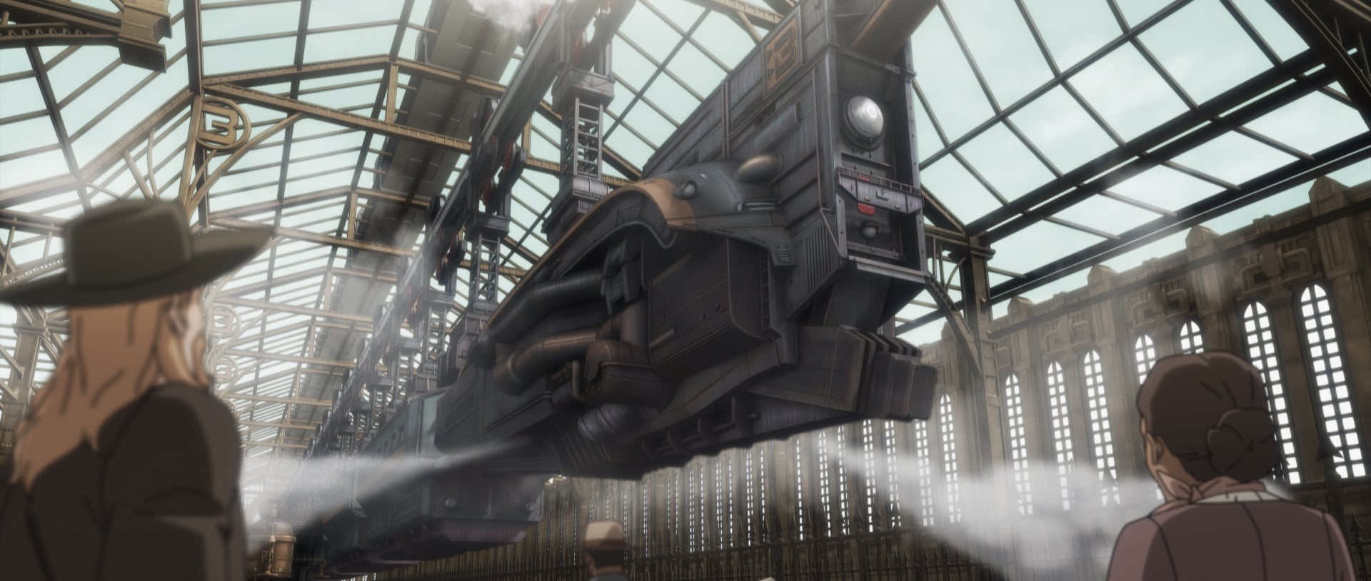 Bass X Machina still of a giant steampunk ship.