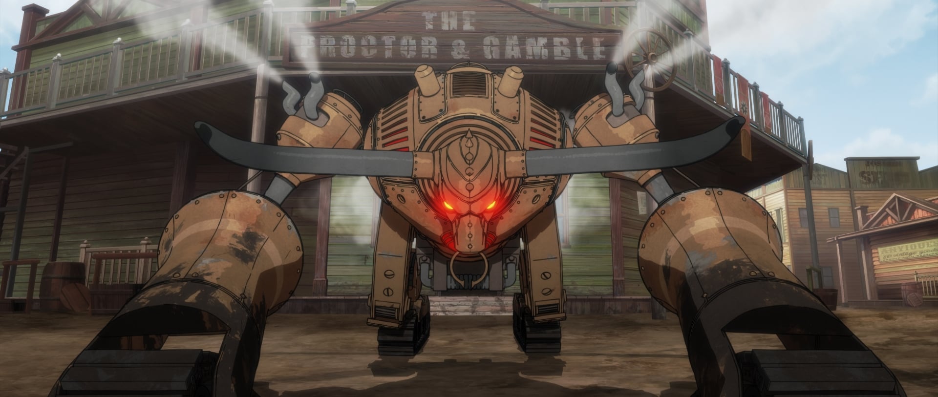 Bass X Machina still of a mechanical bull.