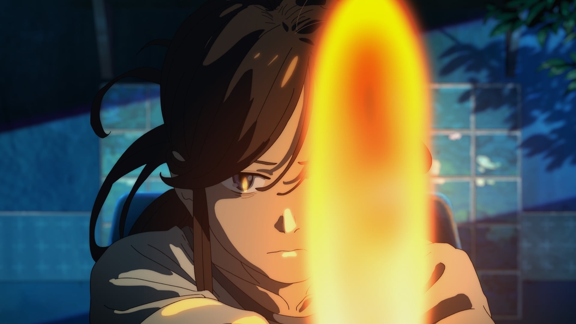 Fool Night still of Yomiko lighting a match.