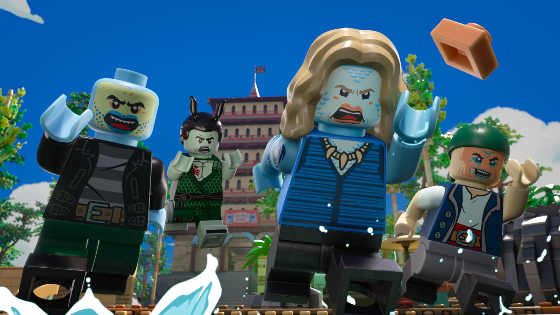 Lego One Piece still of the Arlong pirates.
