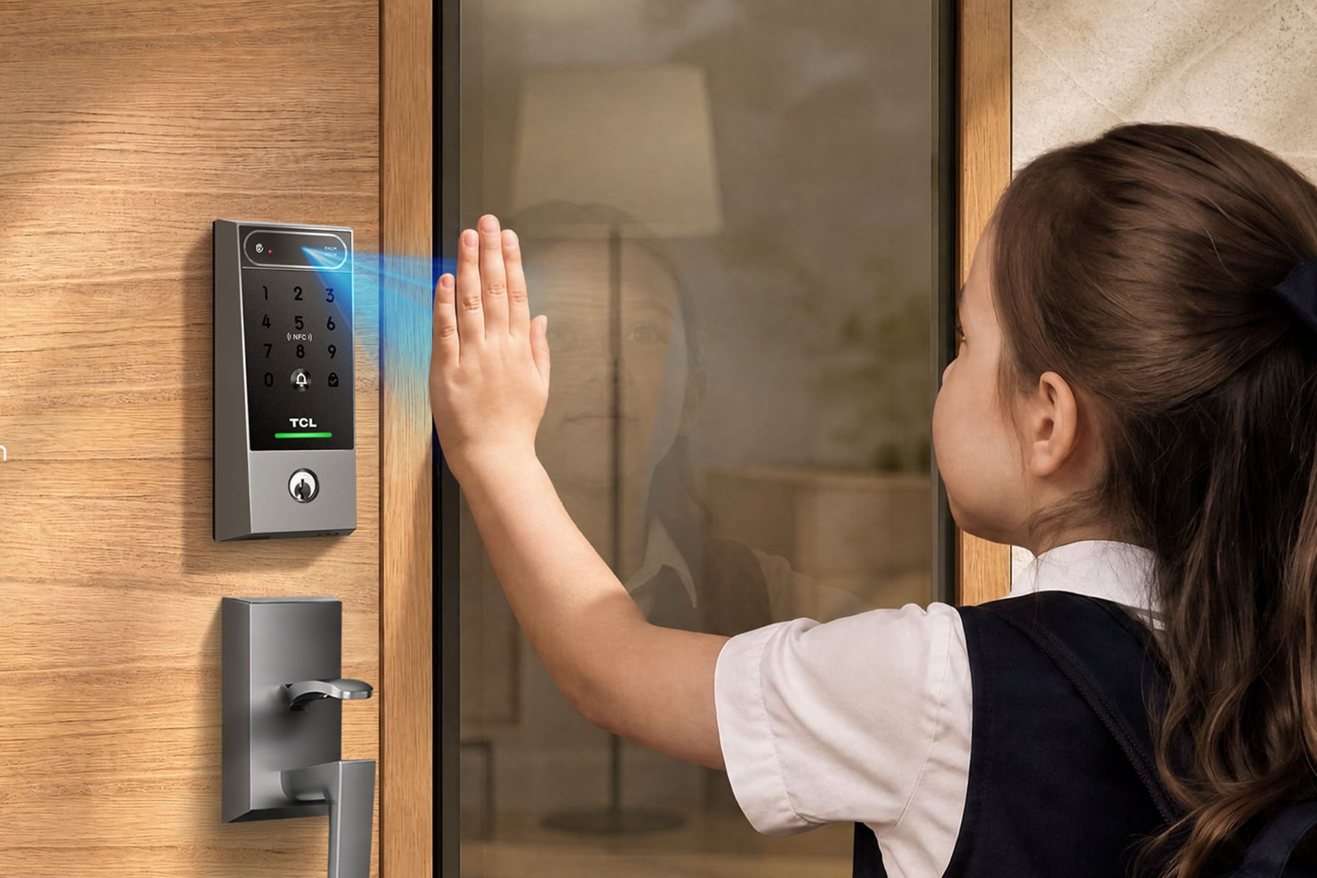 Image of a child using the palm vein scanning feature of the D2 Pro.