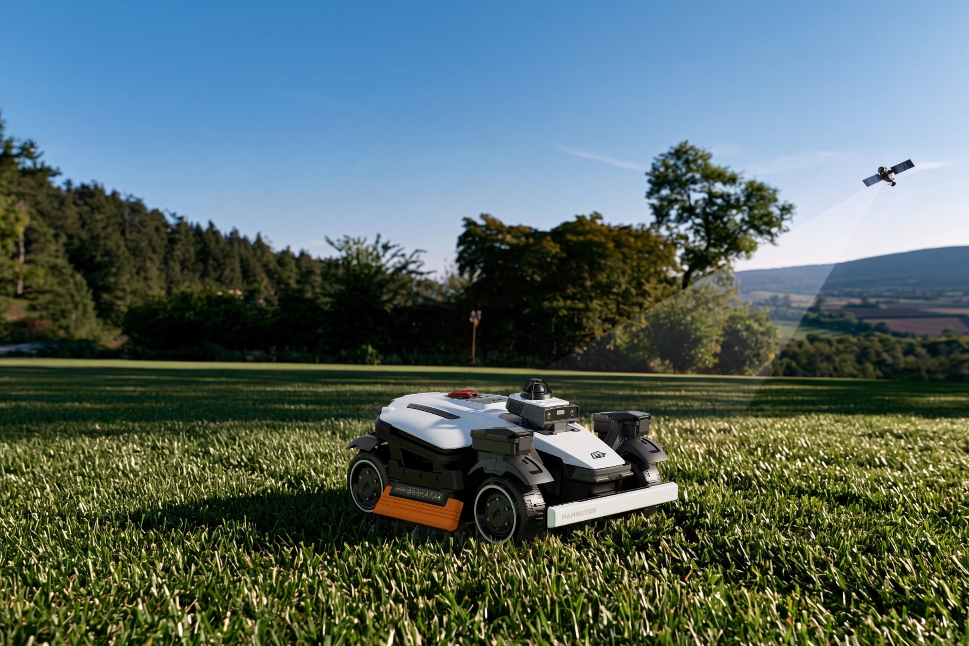 Luba A4 Awd pictured in a field with a satellite superimposed on the image overhead.